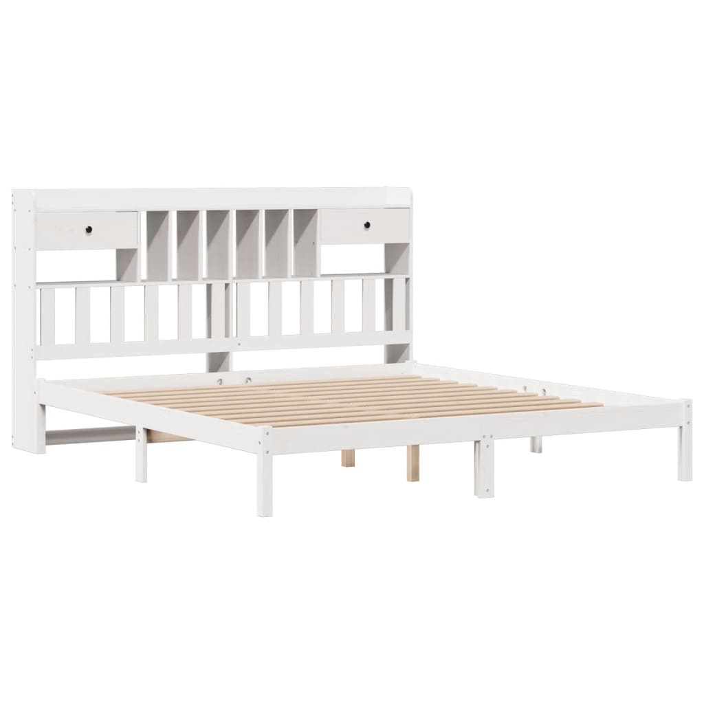 vidaXL Bookcase Bed without Mattress White 180x200 cm Super King Solid Wood Pine
