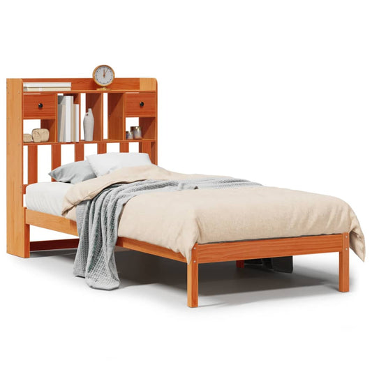 vidaXL Bookcase Bed without Mattress Wax Brown 75x190 cm Small Single Solid Wood Pine