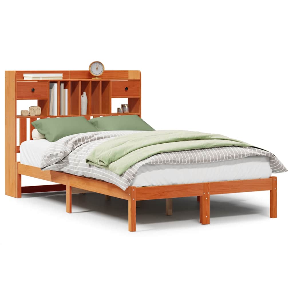 vidaXL Bookcase Bed without Mattress Wax Brown 135x190 cm Double Solid Wood Pine