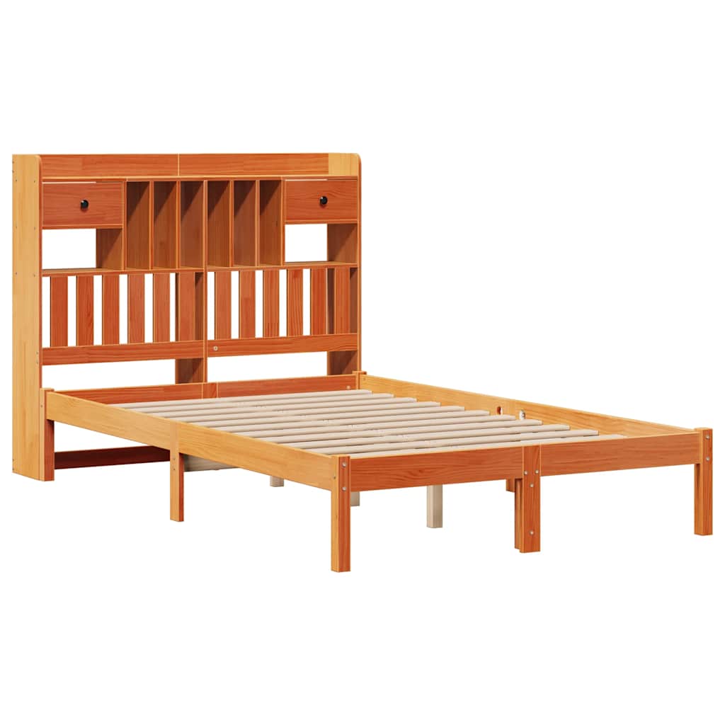 vidaXL Bookcase Bed without Mattress Wax Brown 135x190 cm Double Solid Wood Pine