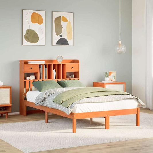 vidaXL Bookcase Bed without Mattress Wax Brown 135x190 cm Double Solid Wood Pine