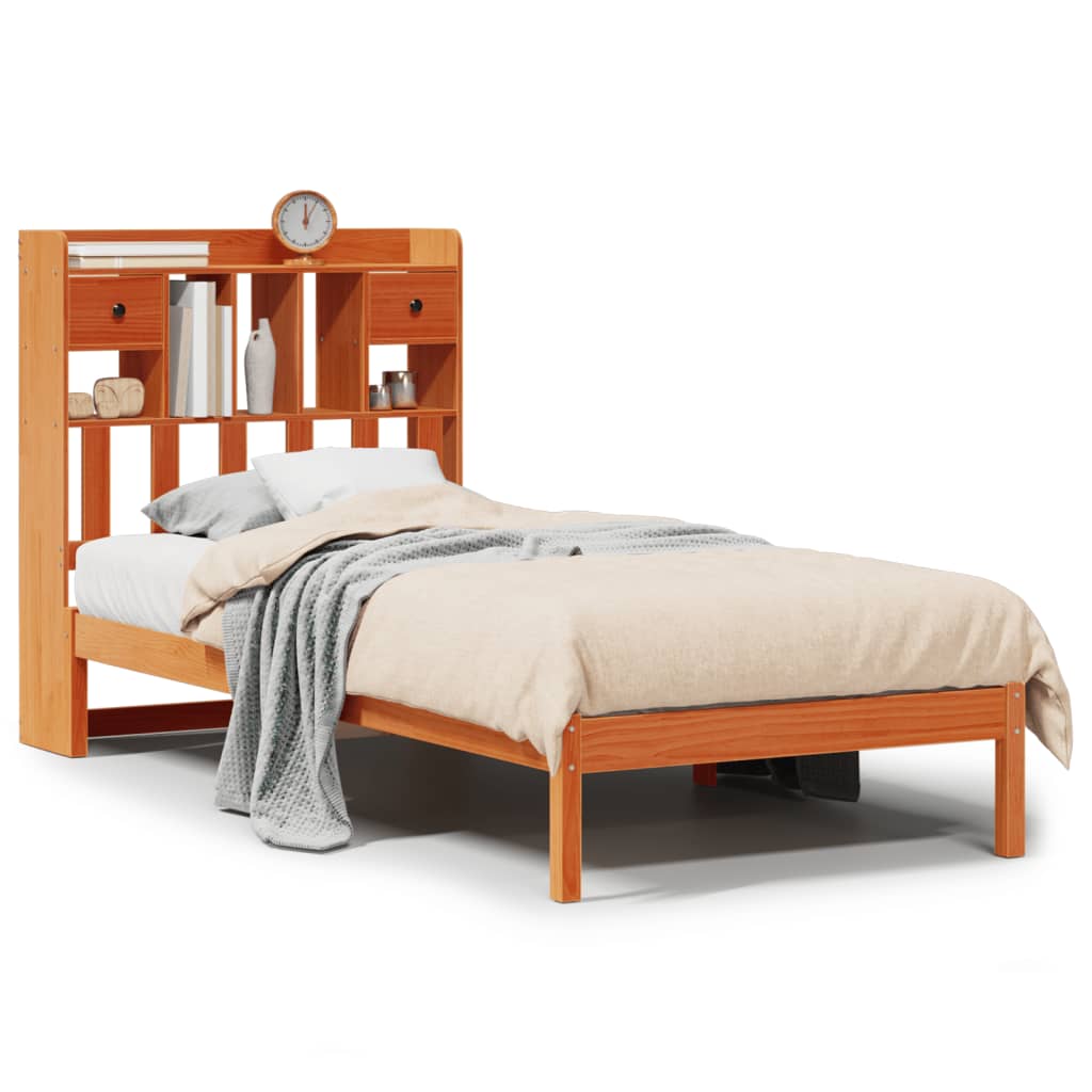 vidaXL Bookcase Bed without Mattress Wax Brown 100x200 cm Solid Wood Pine