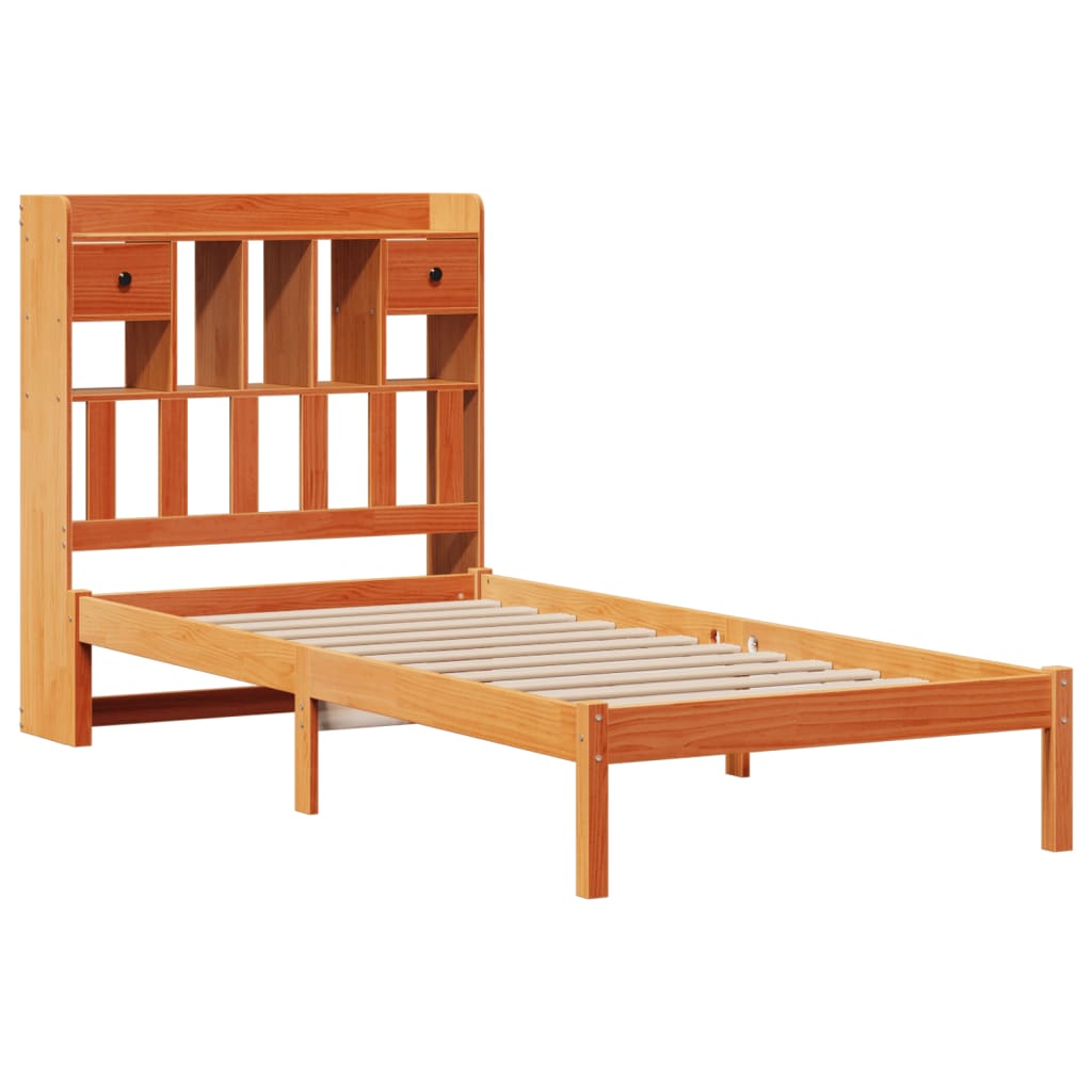 vidaXL Bookcase Bed without Mattress Wax Brown 100x200 cm Solid Wood Pine