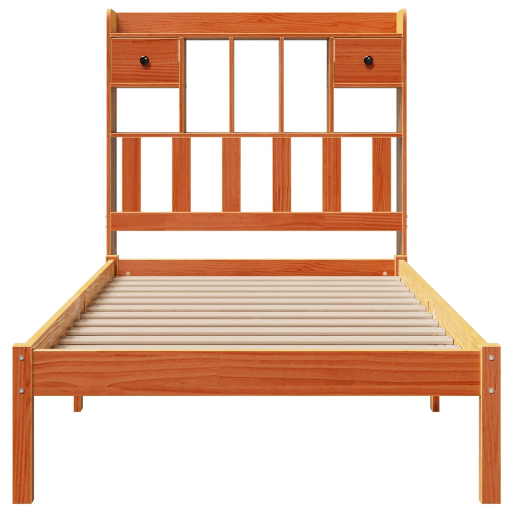 vidaXL Bookcase Bed without Mattress Wax Brown 100x200 cm Solid Wood Pine