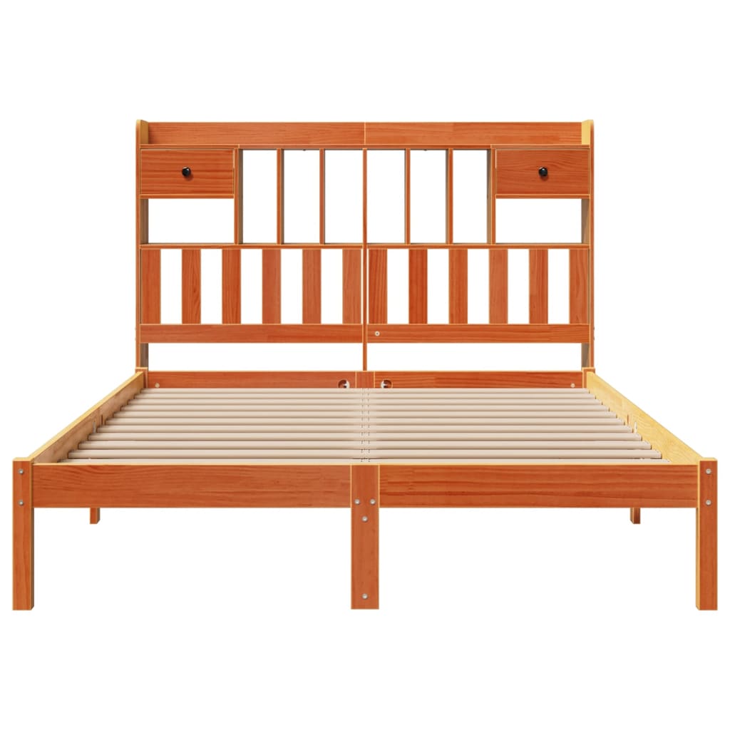 vidaXL Bookcase Bed without Mattress Wax Brown 150x200 cm King Solid Wood Pine