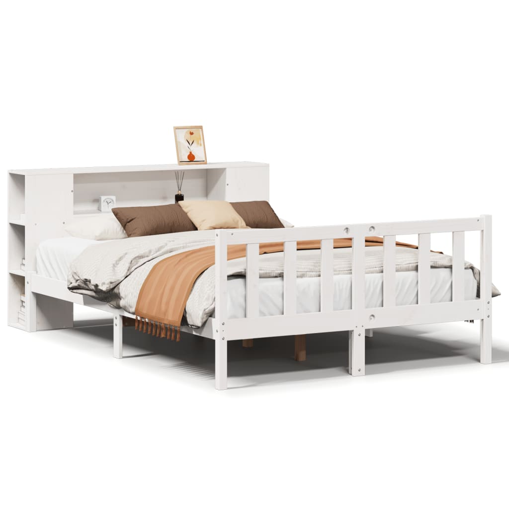 vidaXL Bookcase Bed without Mattress White 150x200 cm King Solid Wood Pine