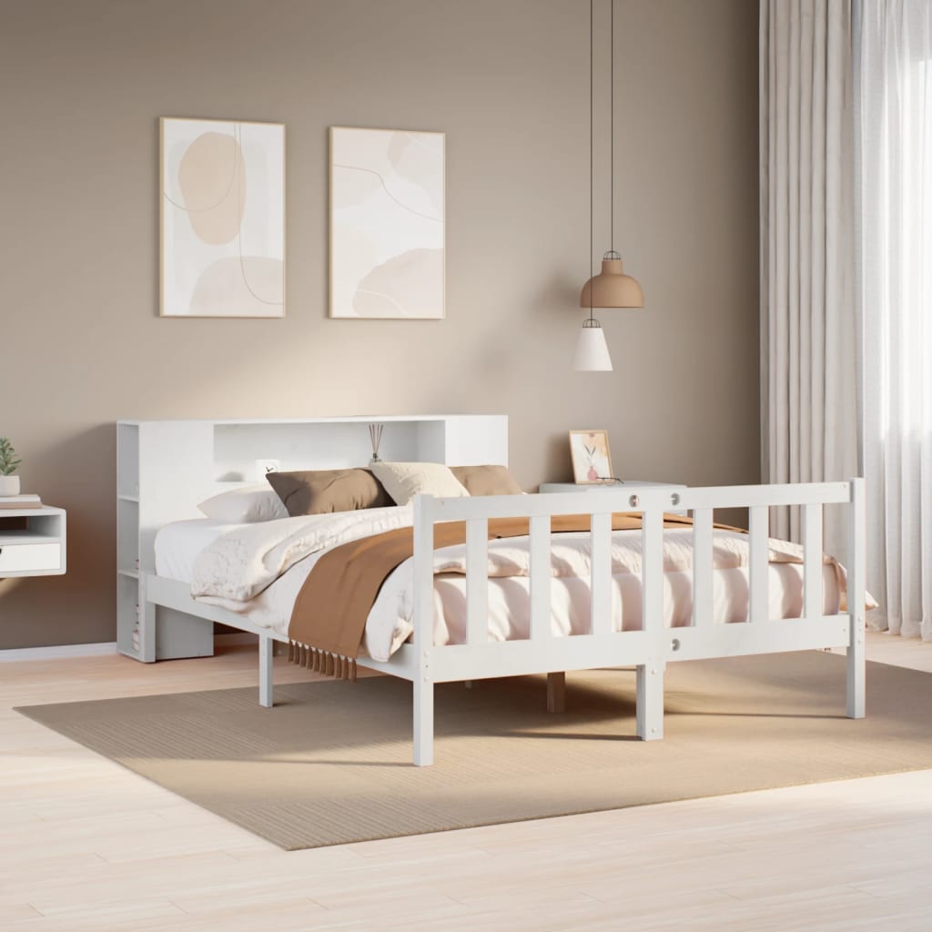 vidaXL Bookcase Bed without Mattress White 150x200 cm King Solid Wood Pine