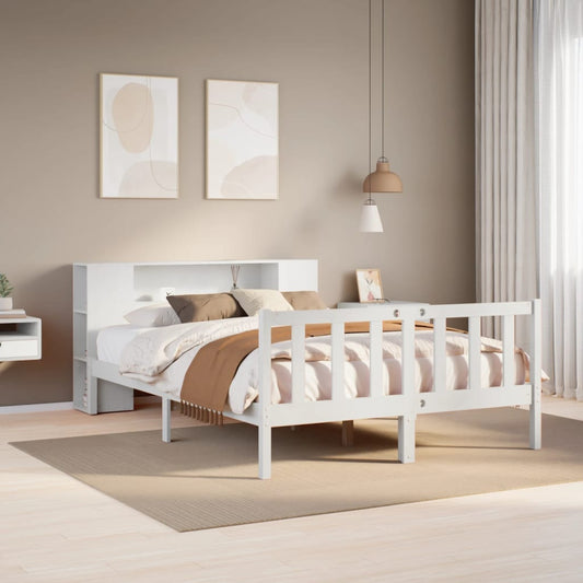 vidaXL Bookcase Bed without Mattress White 150x200 cm King Solid Wood Pine