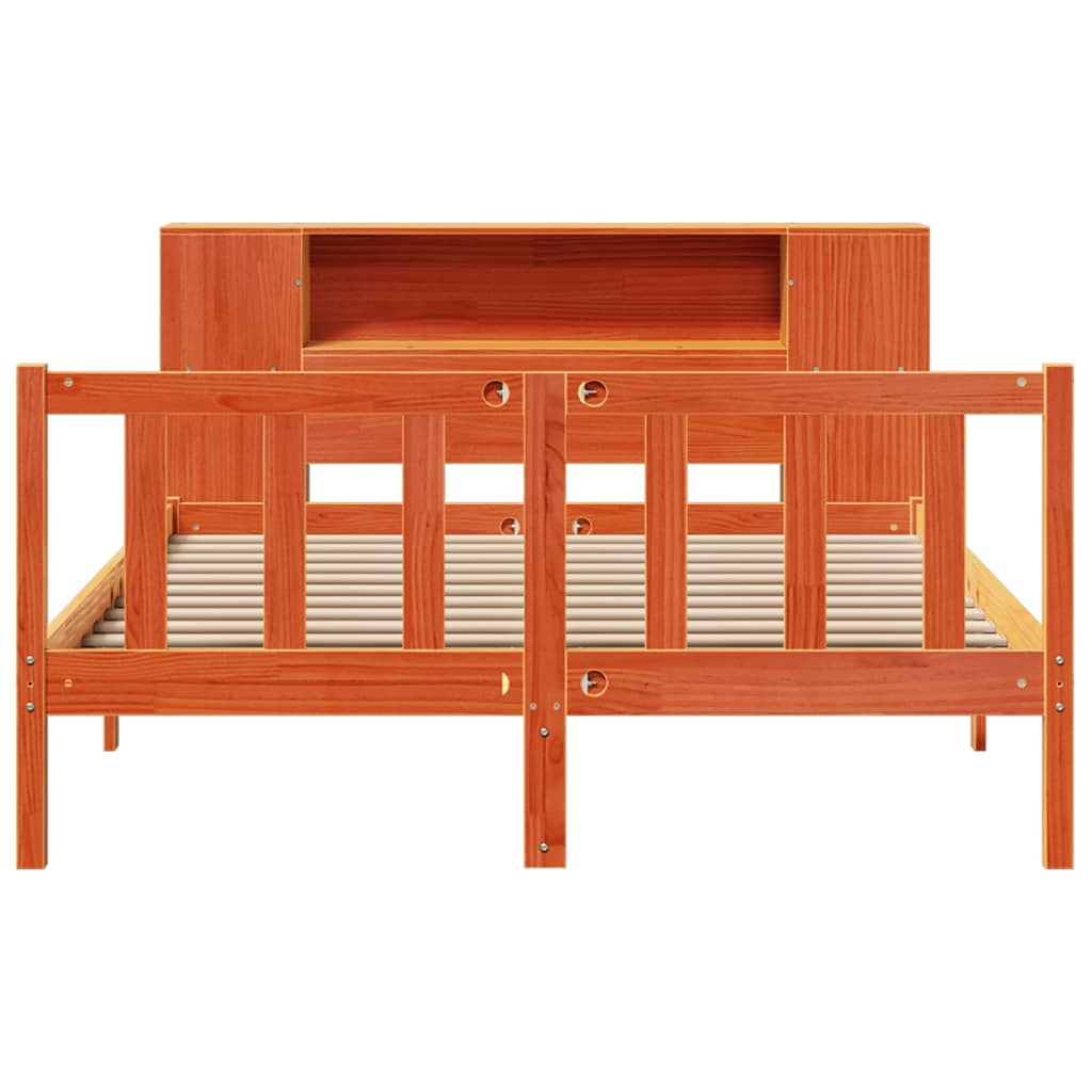 vidaXL Bookcase Bed without Mattress Wax Brown 135x190 cm Double Solid Wood Pine