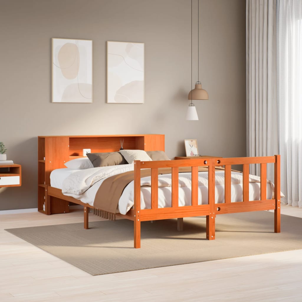 vidaXL Bookcase Bed without Mattress Wax Brown 135x190 cm Double Solid Wood Pine