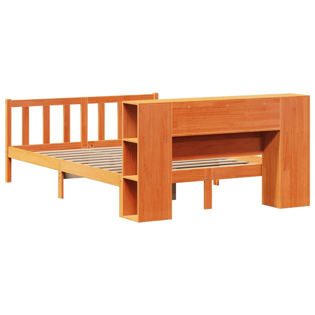 vidaXL Bookcase Bed without Mattress Wax Brown 150x200 cm King Solid Wood Pine