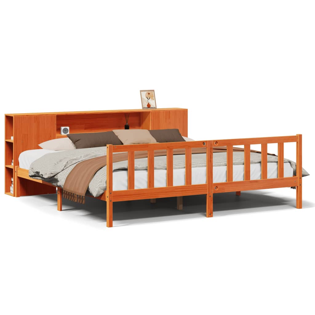vidaXL Bookcase Bed without Mattress Wax Brown 200x200 cm Solid Wood Pine