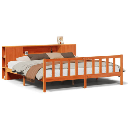 vidaXL Bookcase Bed without Mattress Wax Brown 200x200 cm Solid Wood Pine