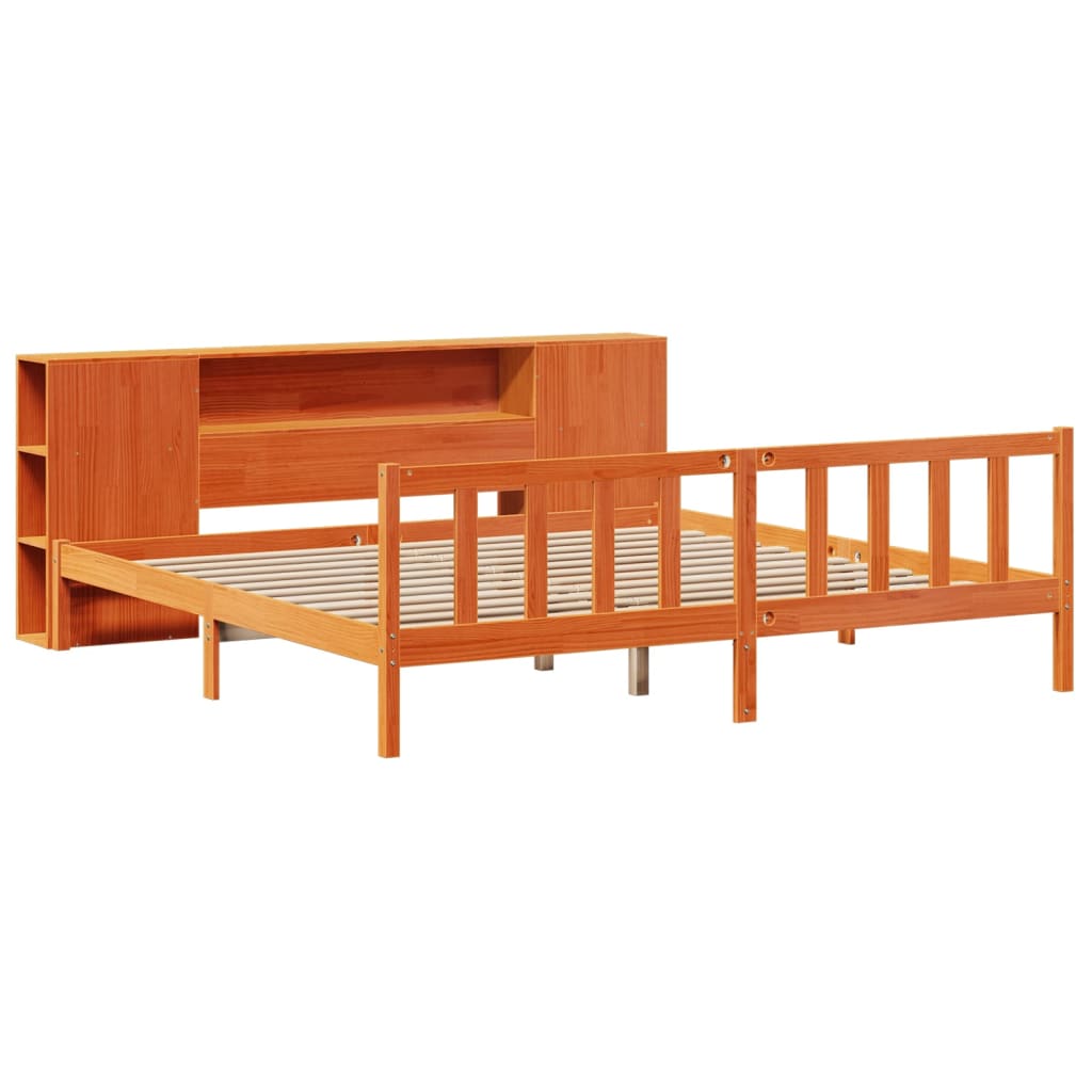 vidaXL Bookcase Bed without Mattress Wax Brown 200x200 cm Solid Wood Pine