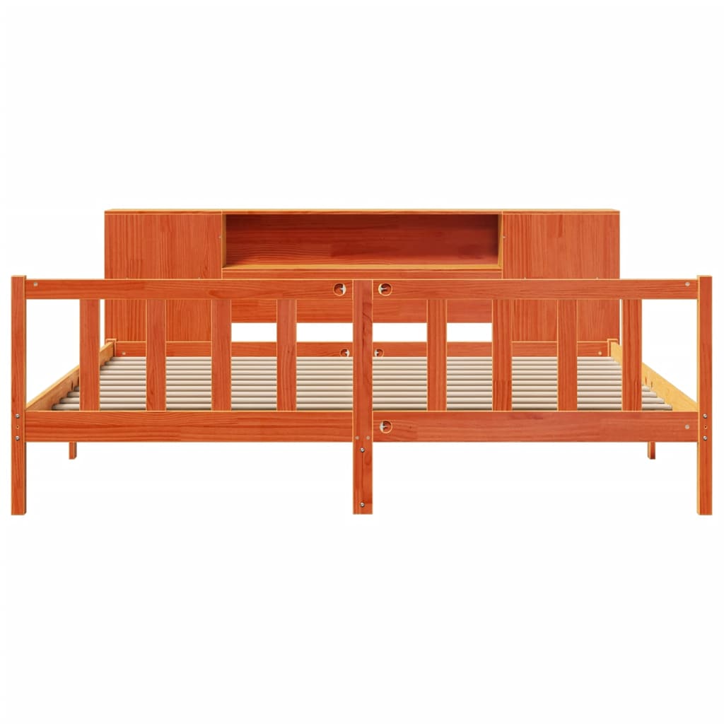 vidaXL Bookcase Bed without Mattress Wax Brown 200x200 cm Solid Wood Pine