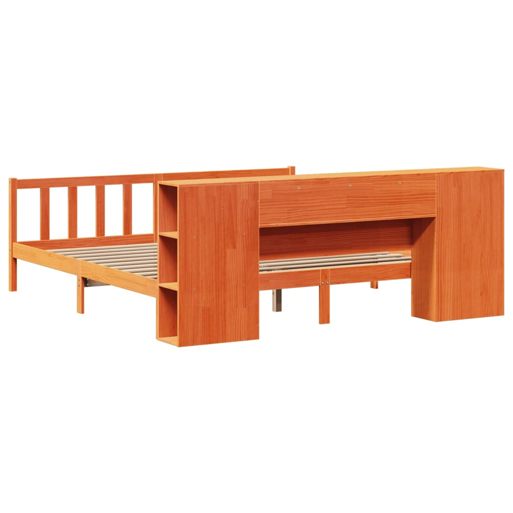 vidaXL Bookcase Bed without Mattress Wax Brown 200x200 cm Solid Wood Pine