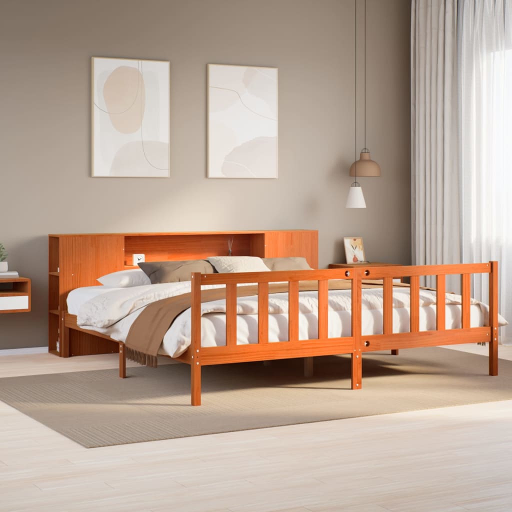 vidaXL Bookcase Bed without Mattress Wax Brown 200x200 cm Solid Wood Pine
