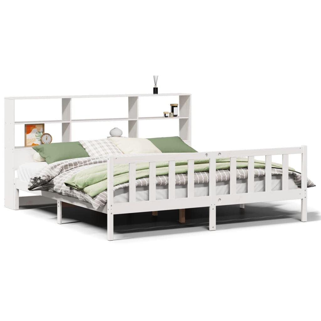 vidaXL Bookcase Bed without Mattress White 180x200 cm Super King Solid Wood Pine
