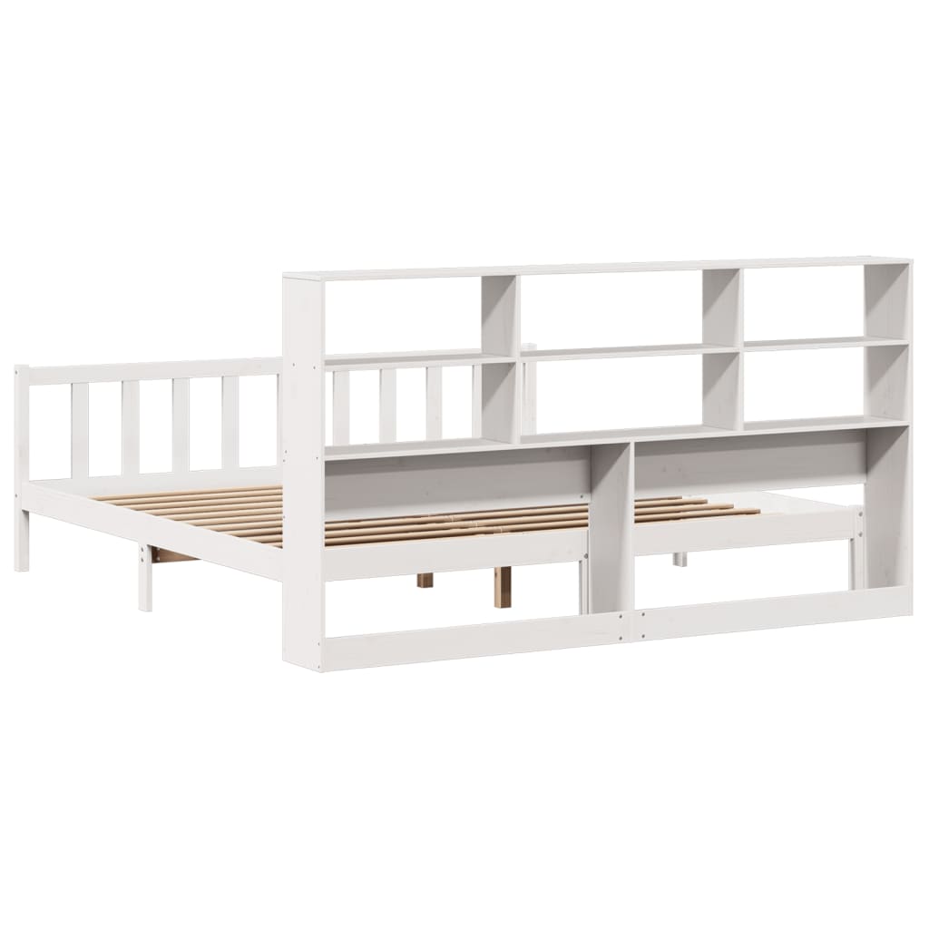 vidaXL Bookcase Bed without Mattress White 180x200 cm Super King Solid Wood Pine