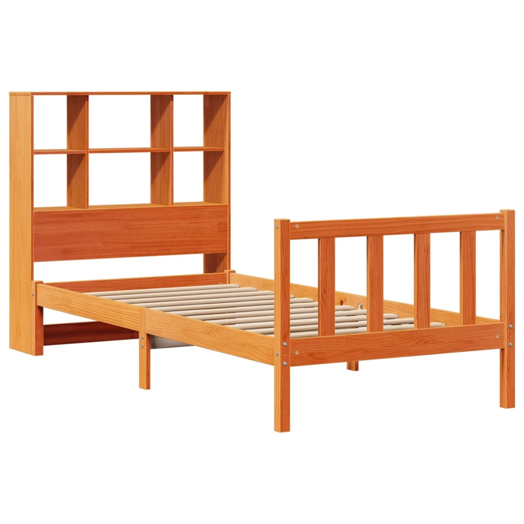 vidaXL Bookcase Bed without Mattress Wax Brown 100x200 cm Solid Wood Pine