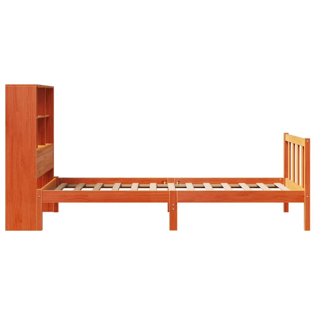 vidaXL Bookcase Bed without Mattress Wax Brown 100x200 cm Solid Wood Pine