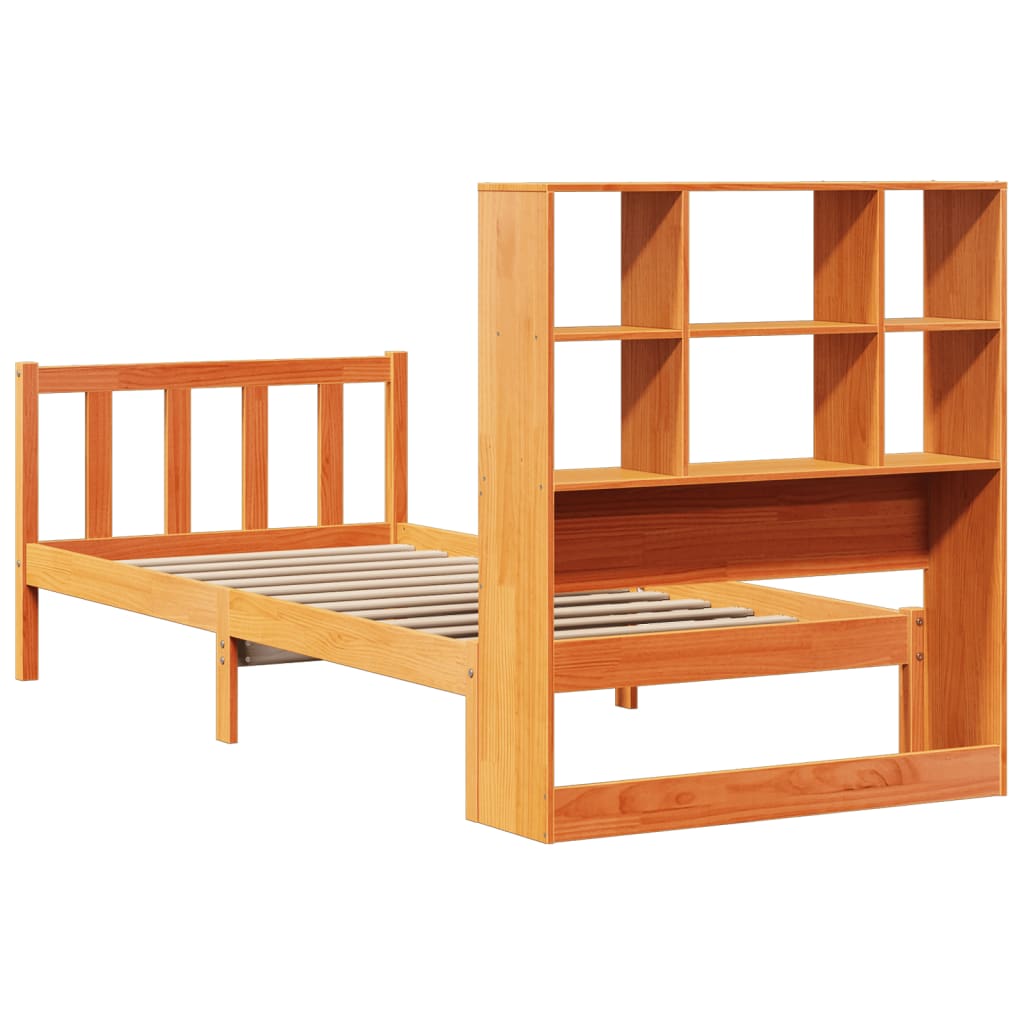 vidaXL Bookcase Bed without Mattress Wax Brown 100x200 cm Solid Wood Pine