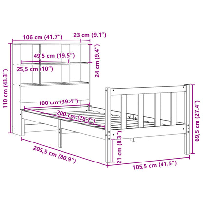 vidaXL Bookcase Bed without Mattress Wax Brown 100x200 cm Solid Wood Pine