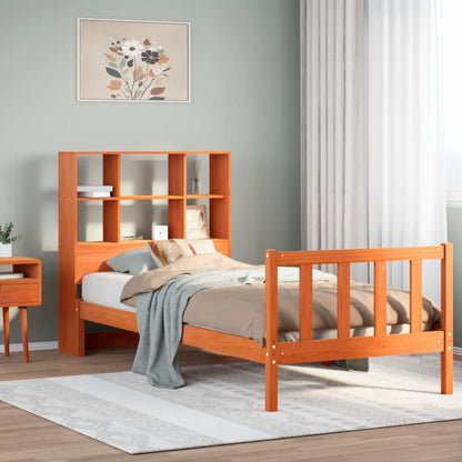 vidaXL Bookcase Bed without Mattress Wax Brown 100x200 cm Solid Wood Pine