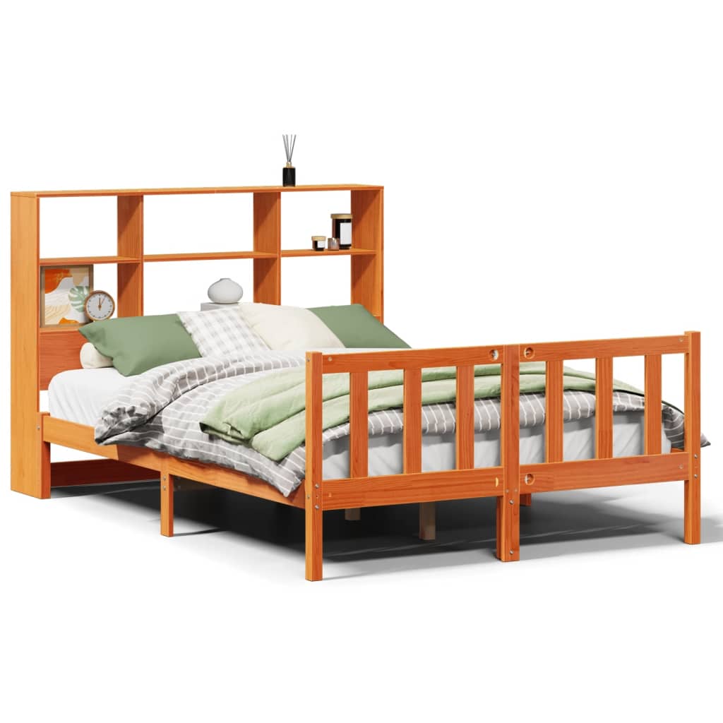vidaXL Bookcase Bed without Mattress Wax Brown 140x200 cm Solid Wood Pine