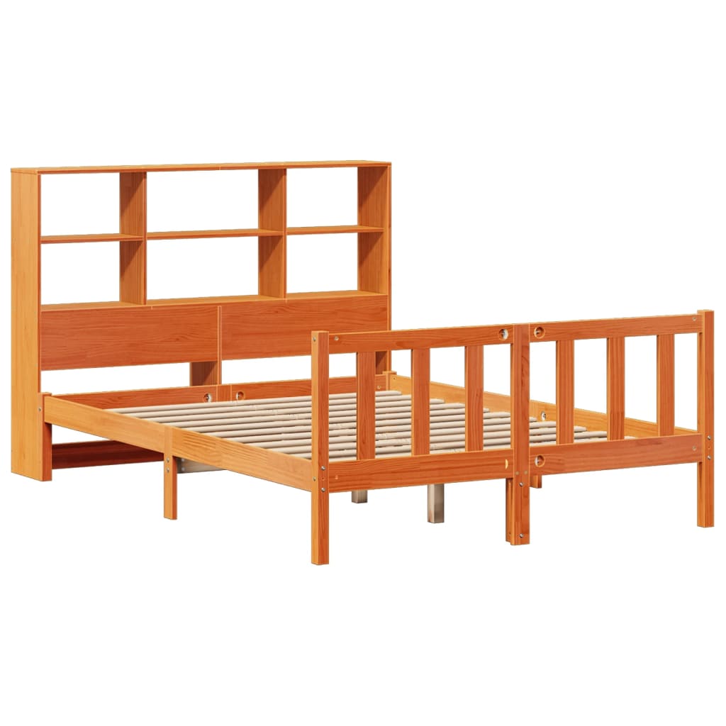 vidaXL Bookcase Bed without Mattress Wax Brown 140x200 cm Solid Wood Pine