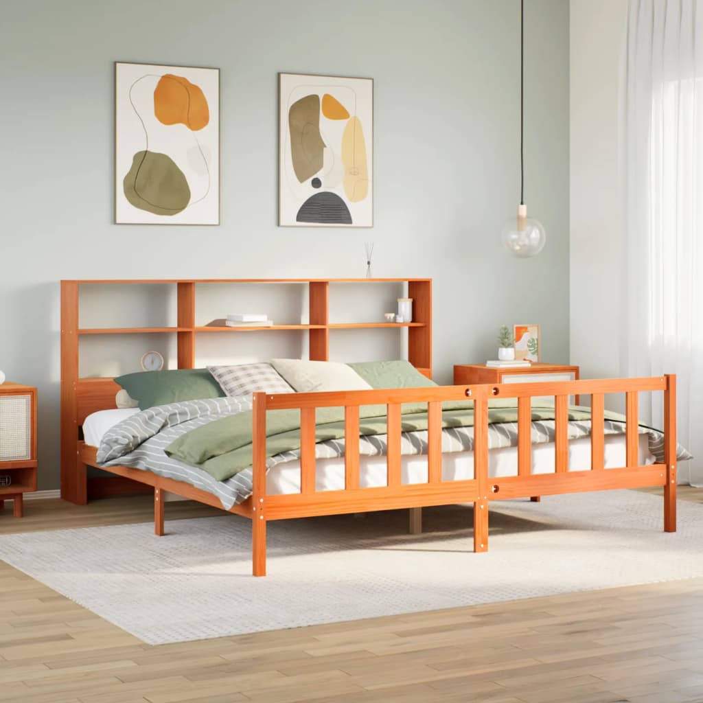 vidaXL Bookcase Bed without Mattress Wax Brown 180x200 cm Super King Solid Wood Pine