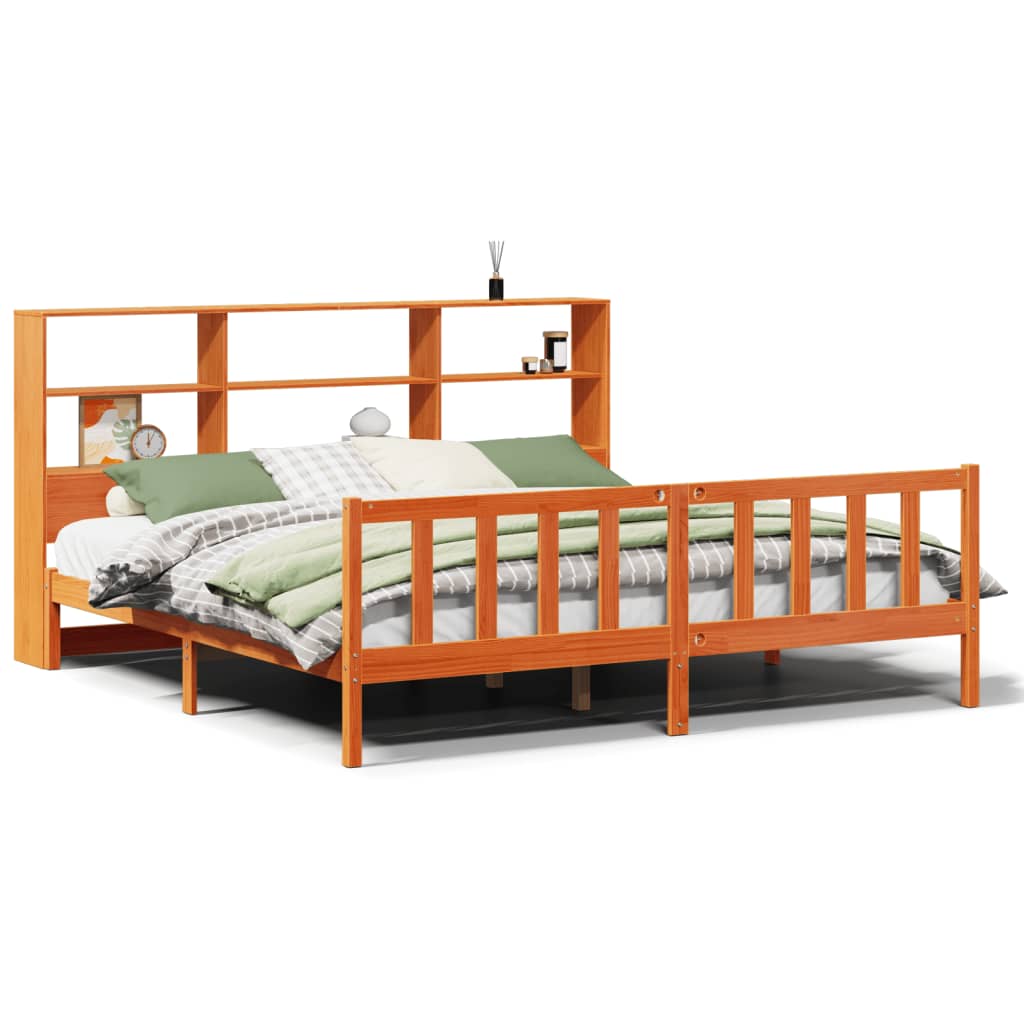 vidaXL Bookcase Bed without Mattress Wax Brown 200x200 cm Solid Wood Pine