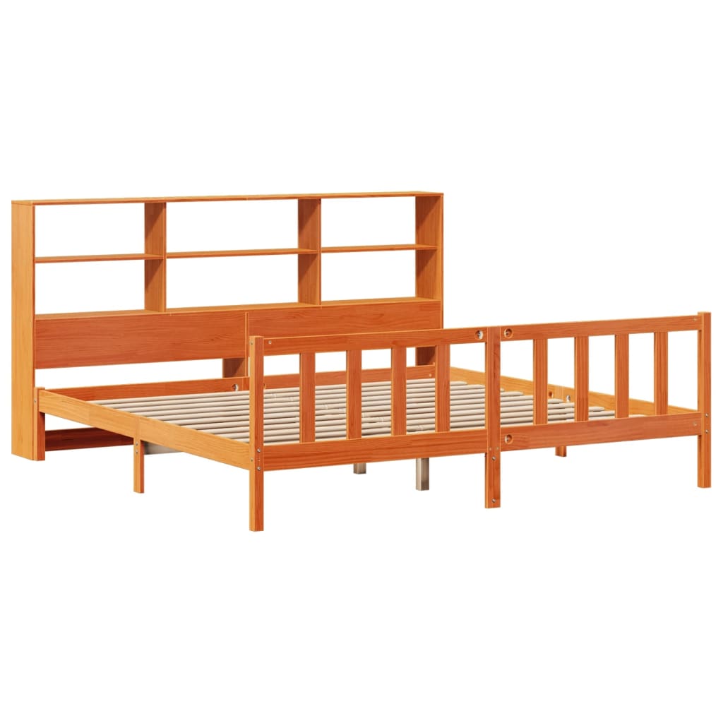vidaXL Bookcase Bed without Mattress Wax Brown 200x200 cm Solid Wood Pine