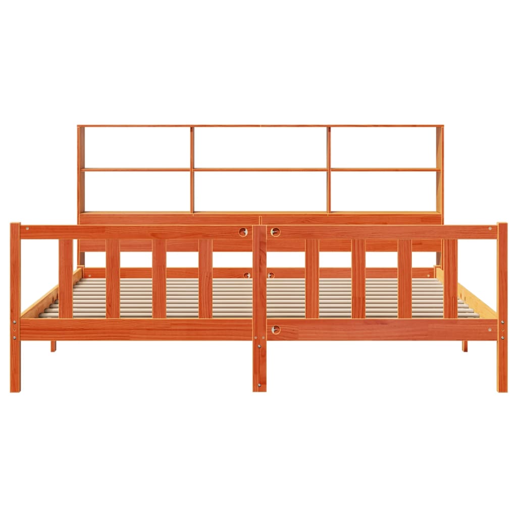 vidaXL Bookcase Bed without Mattress Wax Brown 200x200 cm Solid Wood Pine