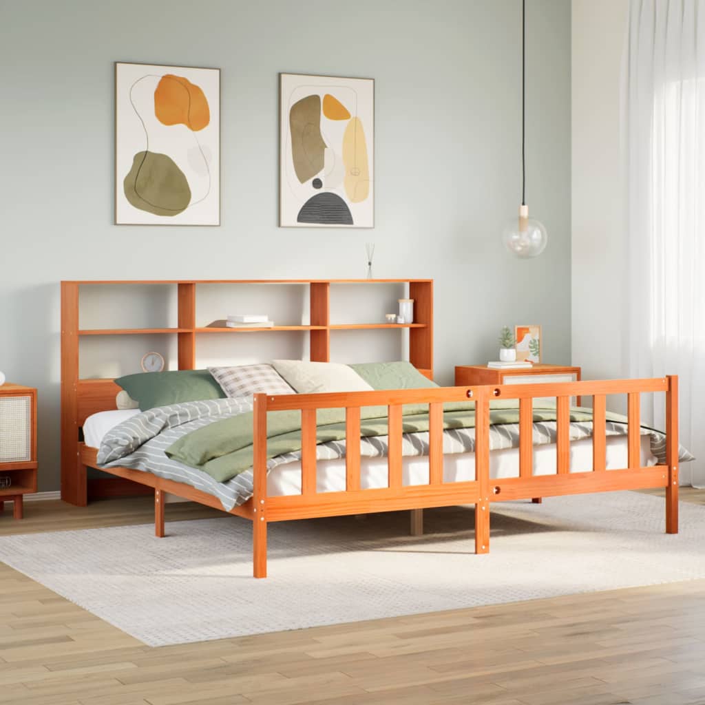 vidaXL Bookcase Bed without Mattress Wax Brown 200x200 cm Solid Wood Pine