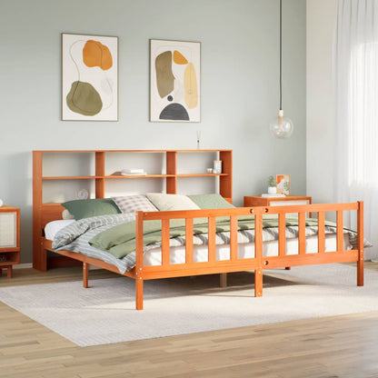 vidaXL Bookcase Bed without Mattress Wax Brown 200x200 cm Solid Wood Pine