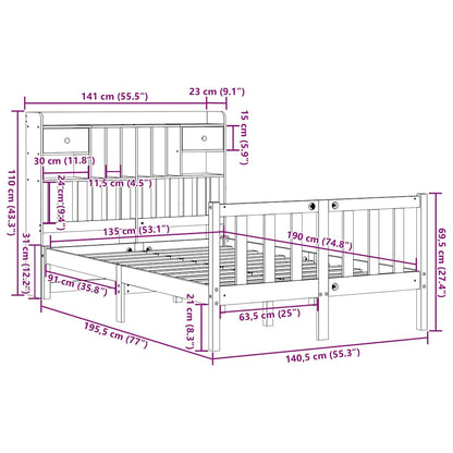 vidaXL Bookcase Bed without Mattress 135x190 cm Double Solid Wood Pine
