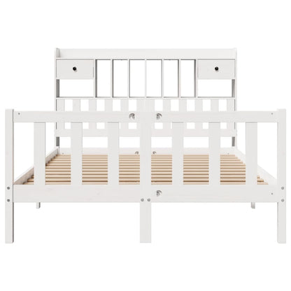 vidaXL Bookcase Bed without Mattress White 150x200 cm King Solid Wood Pine