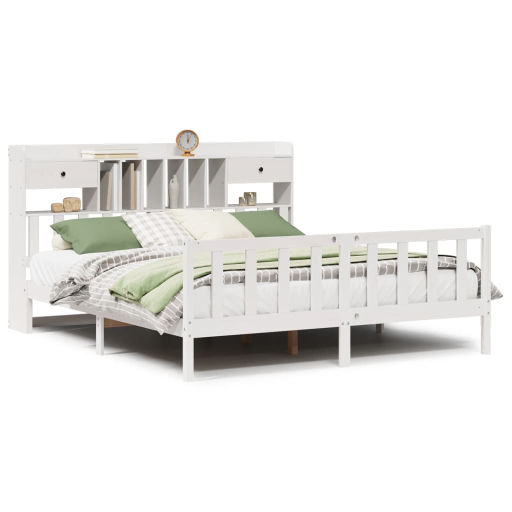 vidaXL Bookcase Bed without Mattress White 180x200 cm Super King Solid Wood Pine