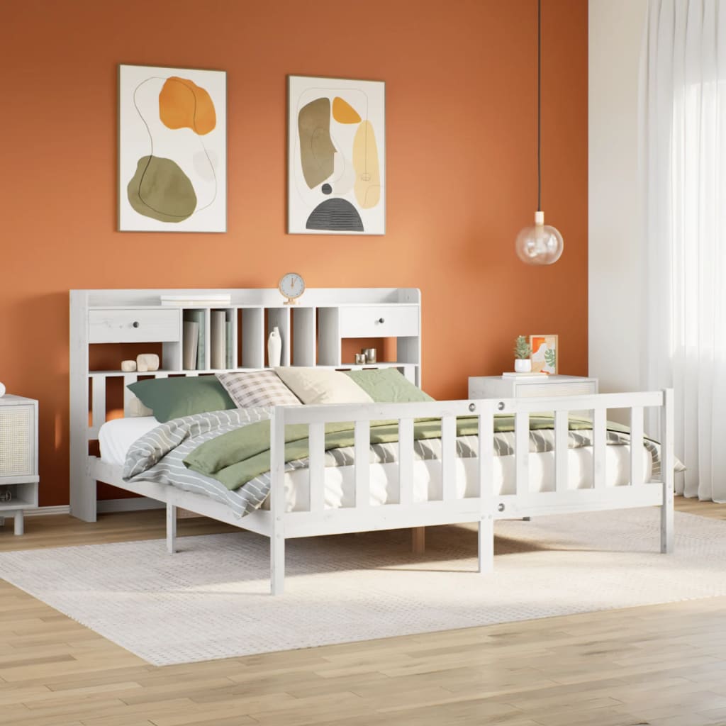 vidaXL Bookcase Bed without Mattress White 180x200 cm Super King Solid Wood Pine