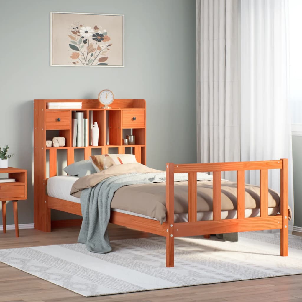 vidaXL Bookcase Bed without Mattress Wax Brown 75x190 cm Small Single Solid Wood Pine