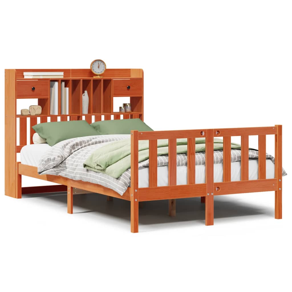 vidaXL Bookcase Bed without Mattress Wax Brown 135x190 cm Double Solid Wood Pine