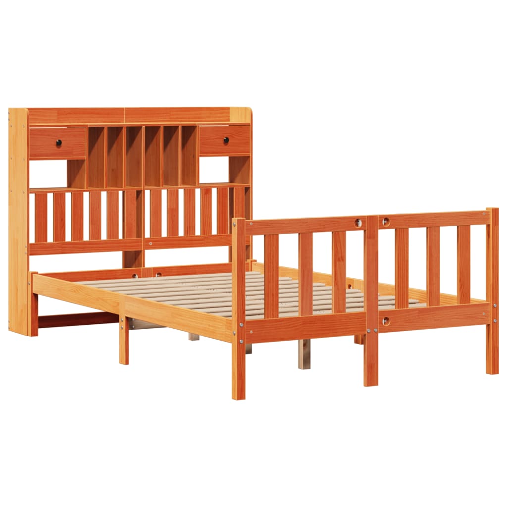vidaXL Bookcase Bed without Mattress Wax Brown 135x190 cm Double Solid Wood Pine