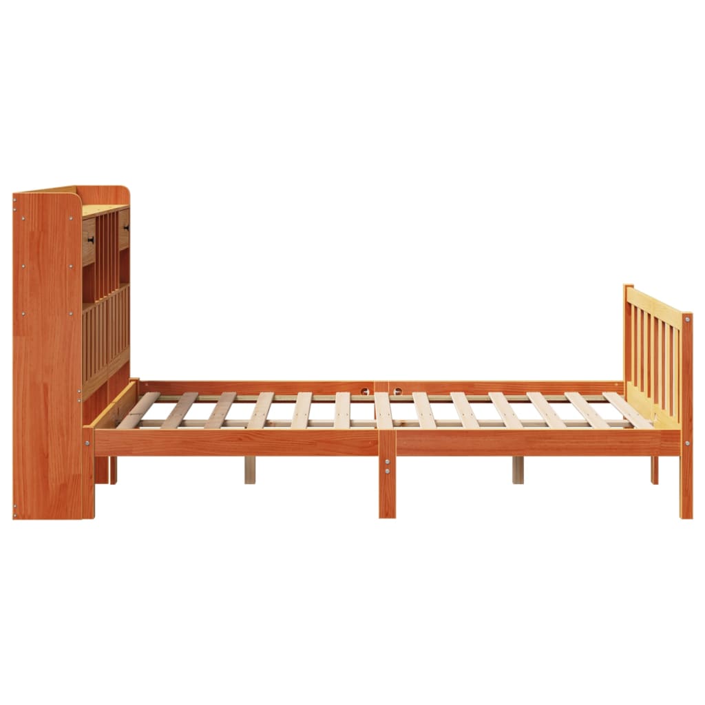 vidaXL Bookcase Bed without Mattress Wax Brown 135x190 cm Double Solid Wood Pine