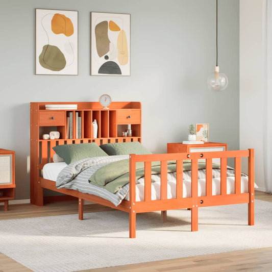 vidaXL Bookcase Bed without Mattress Wax Brown 135x190 cm Double Solid Wood Pine