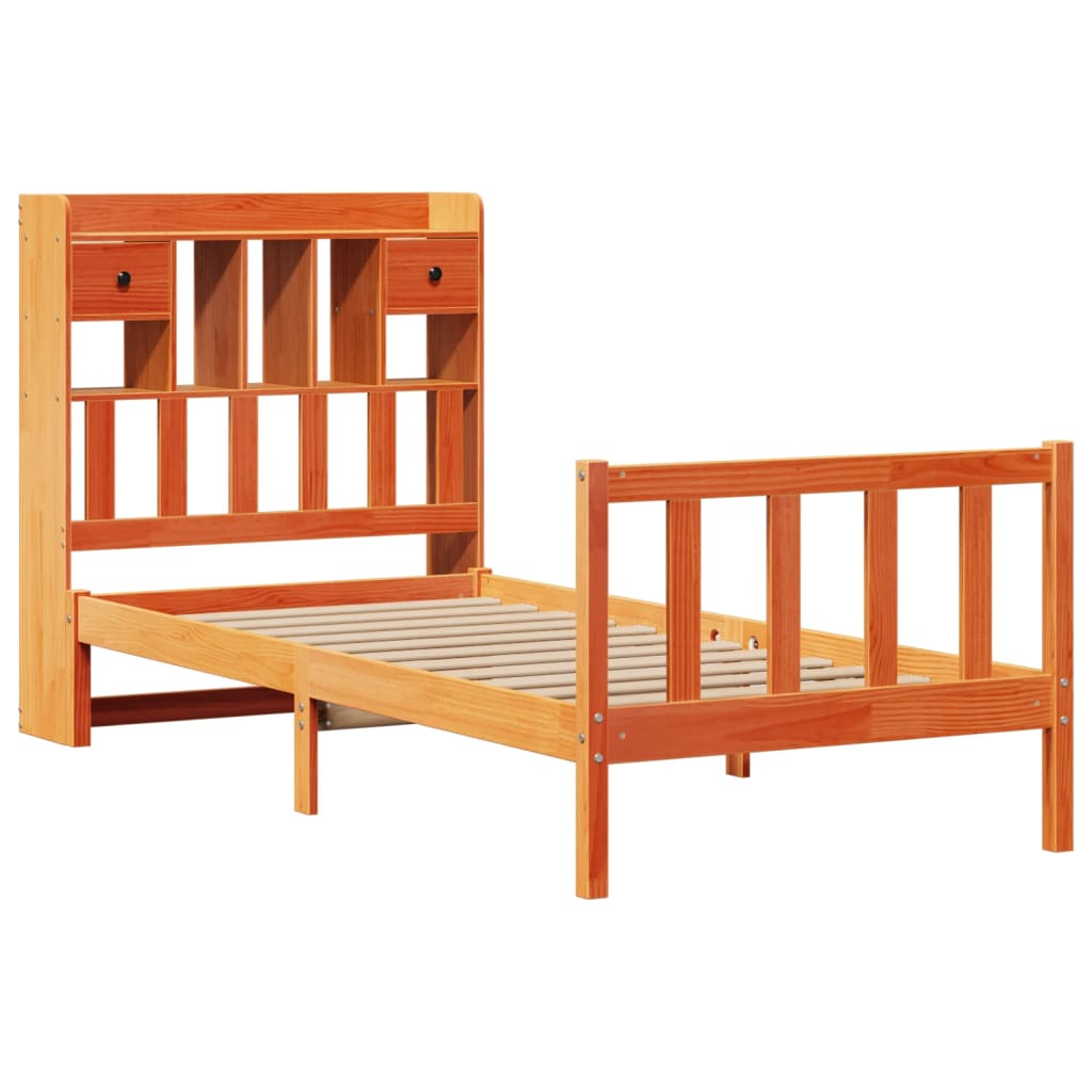 vidaXL Bookcase Bed without Mattress Wax Brown 100x200 cm Solid Wood Pine