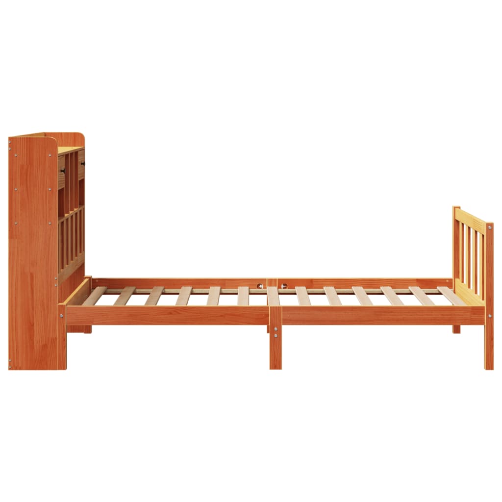 vidaXL Bookcase Bed without Mattress Wax Brown 100x200 cm Solid Wood Pine