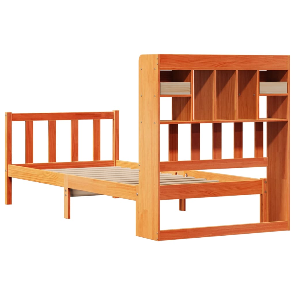 vidaXL Bookcase Bed without Mattress Wax Brown 100x200 cm Solid Wood Pine