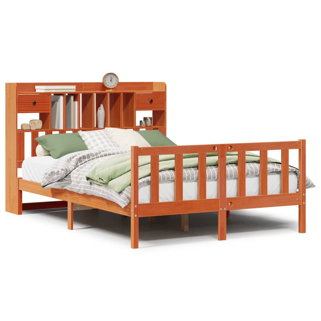 vidaXL Bookcase Bed without Mattress Wax Brown 150x200 cm King Solid Wood Pine