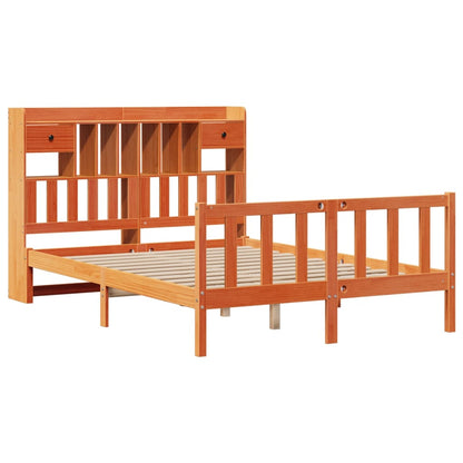vidaXL Bookcase Bed without Mattress Wax Brown 150x200 cm King Solid Wood Pine